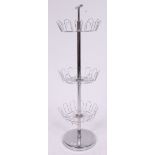An unusual large 3 tier chrome 1970's cake stand with wire basket tiers,