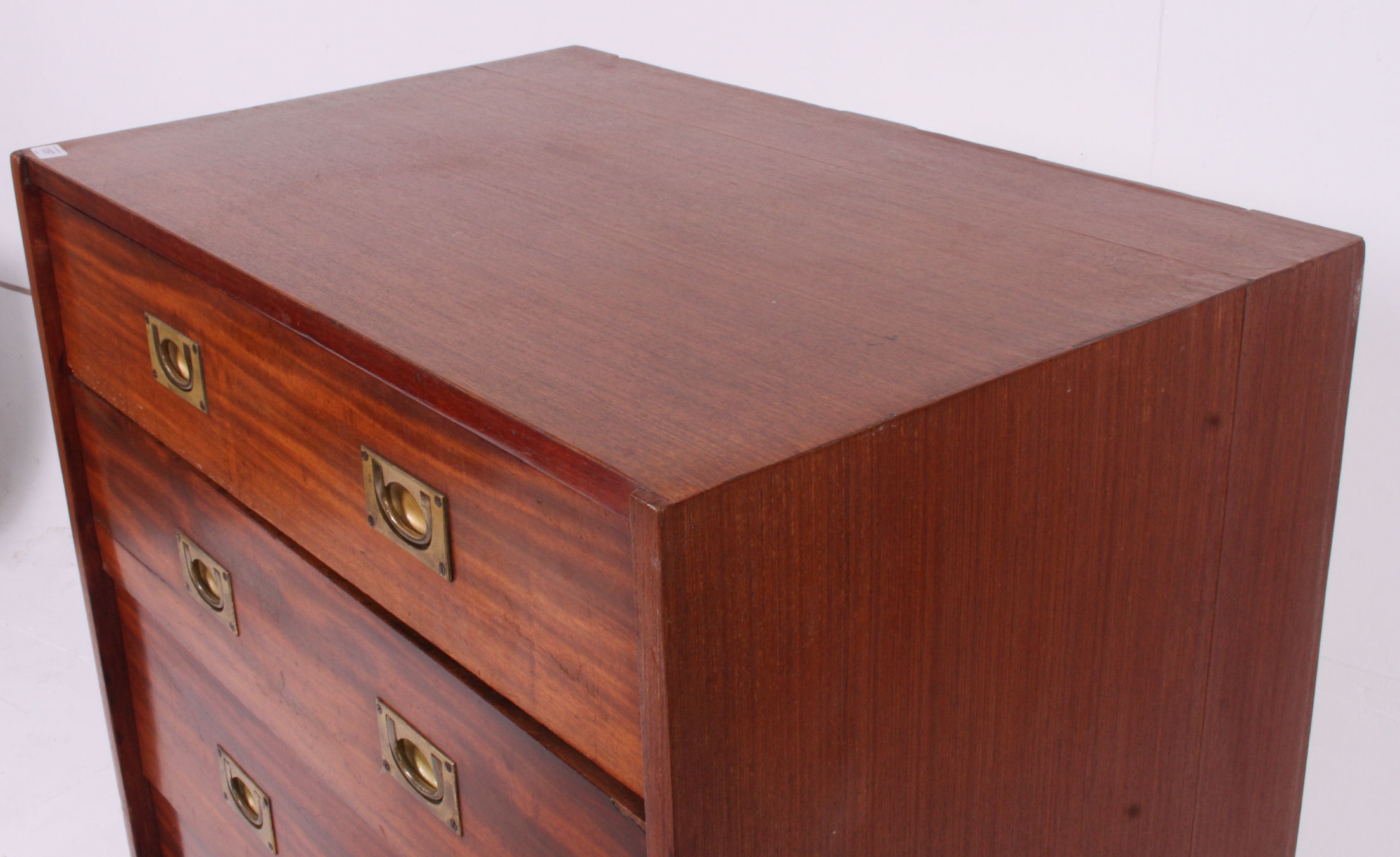 A good quality 1940's teak wood campaign style chest of drawers. - Image 2 of 3