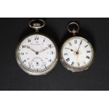 A gents silver stamped 925 open faced pocket watch by Enigma along with a ladies open faced silver