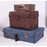 A vintage steamer trunk along with two vintage / retro suit cases H26 W91 D60 cm