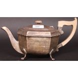 A silver hallmarked teapot marked for Edward Viner having faux ivory handle and final,