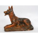 A chalk work cast Alsatian with her puppy side by side on naturalistic base signed Cuffin H41cm