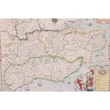 A vintage hand coloured lithograph print map of Kent, Sussex,