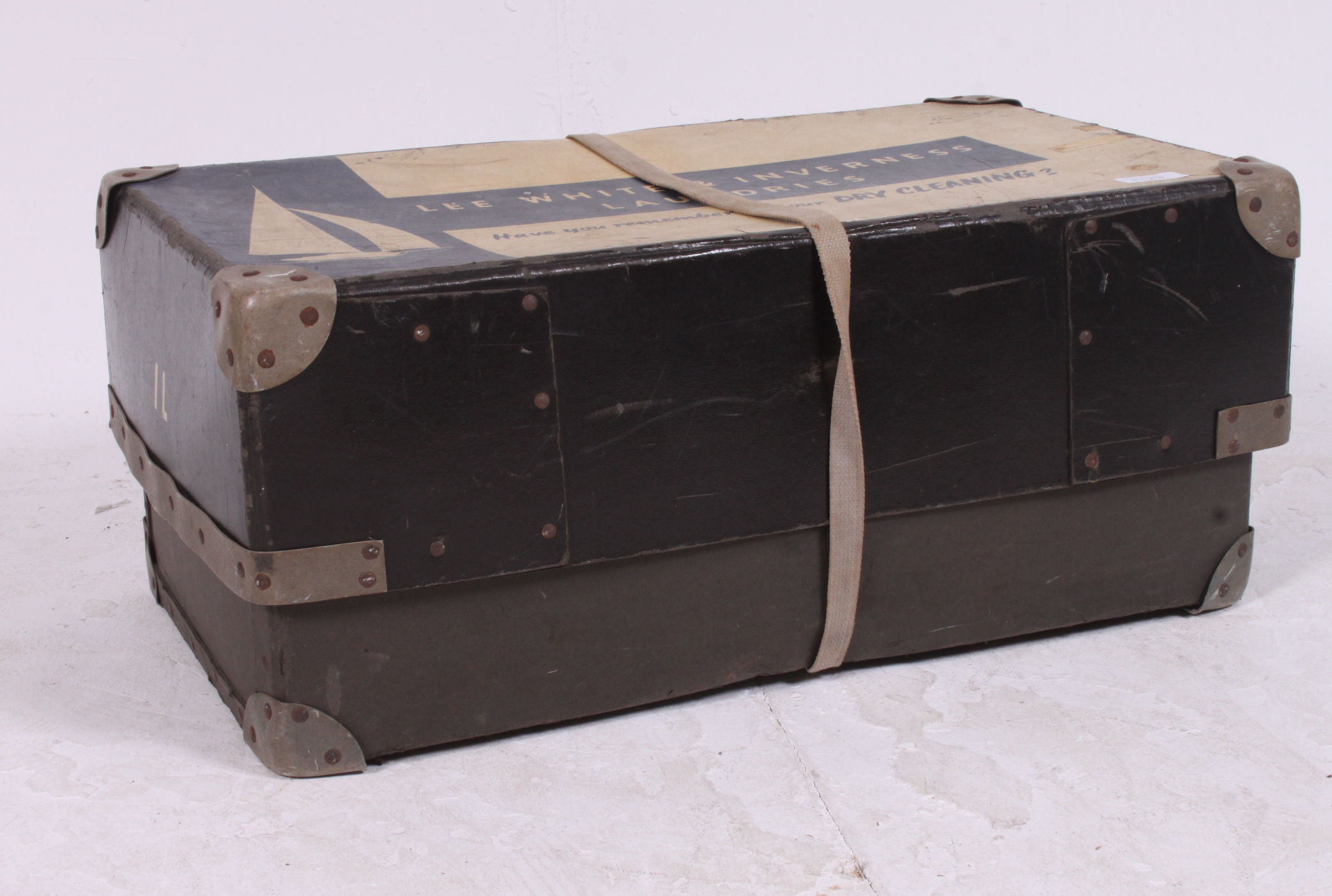 A vintage mid 20th century Industrial laundry case with original notation for Lee White & Inverness