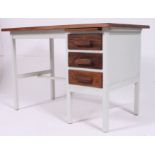A good shabby chic upcycled painted oak clerks  desk having bank of drawers with open kneehole