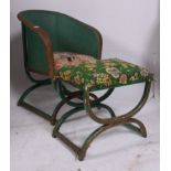 A vintage 1940's Lloyd Loom style conservatory chair in green with cross leg stretchers together