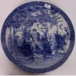 A fabulous large Chinese blue and white kang-xi style wall charger plate having court scene