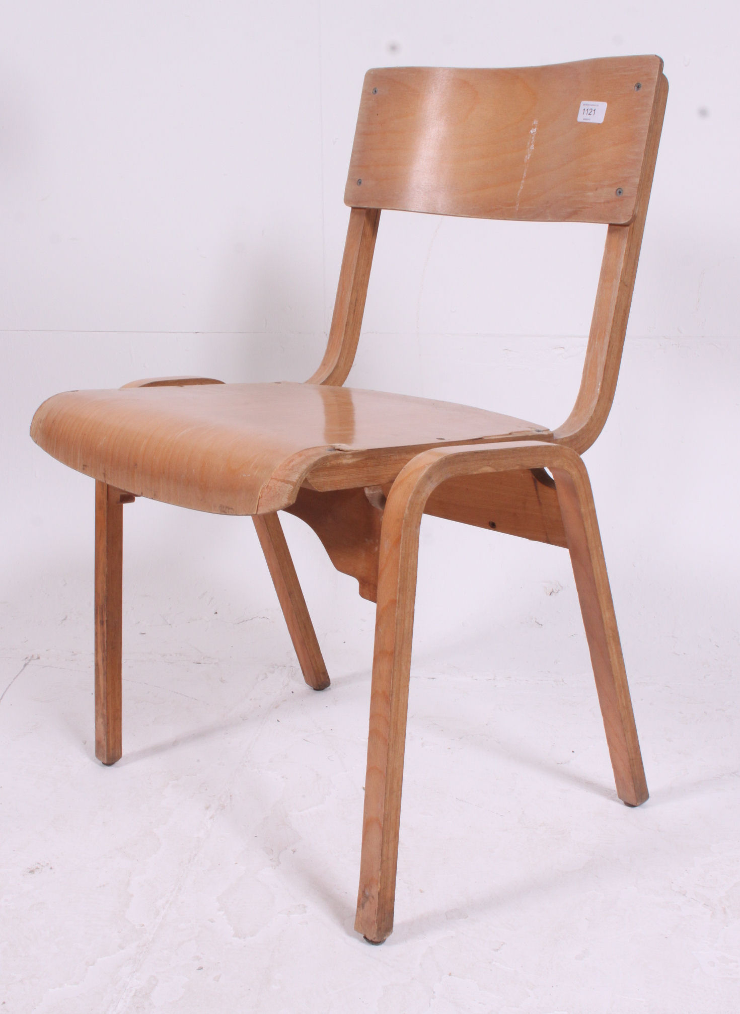 A stack of 10 retro 1950's ply panel wood Industrial school chairs raised on bentwood legs with - Image 3 of 4