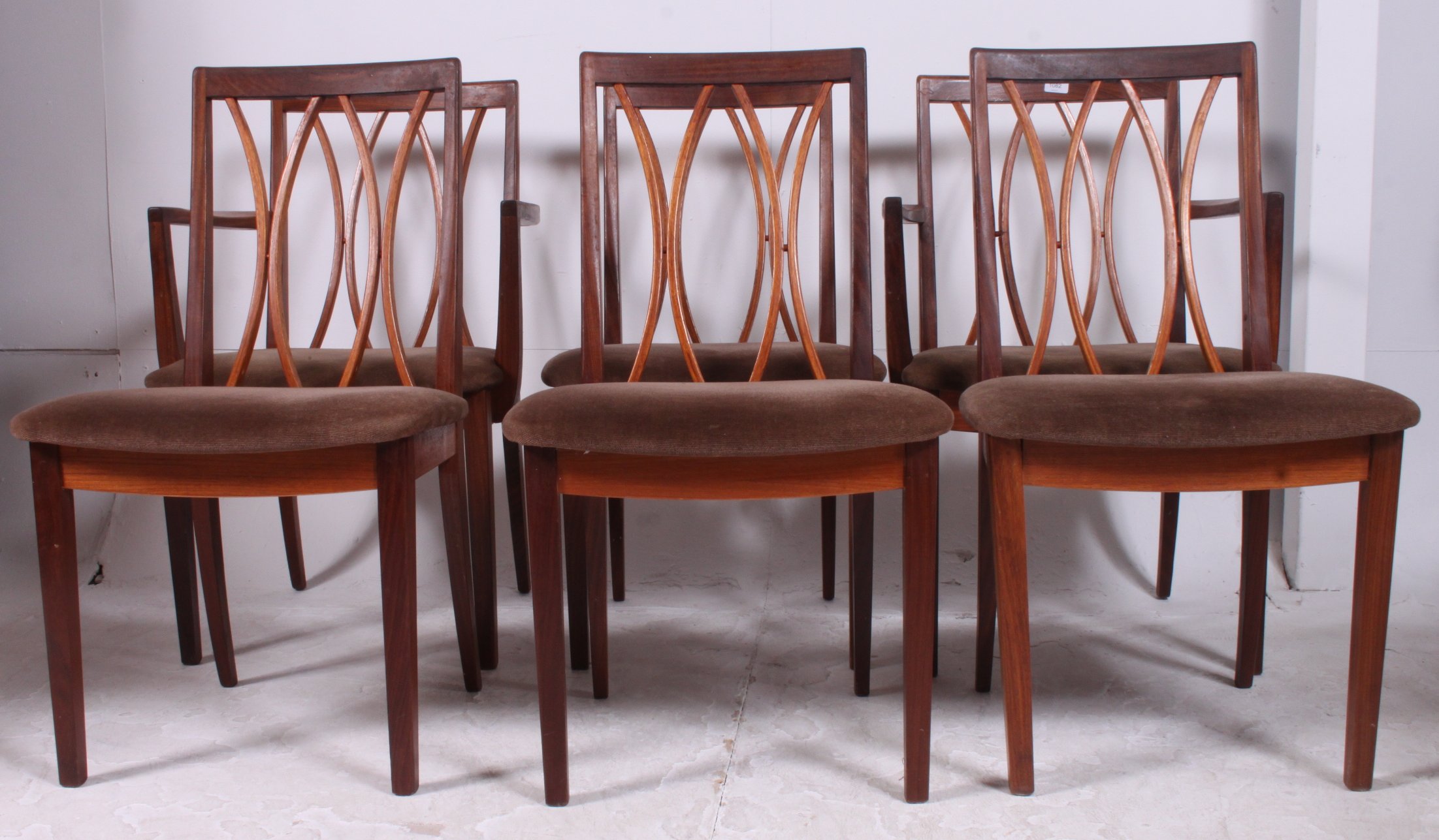 A set of 6 1970's retro vintage teak wood dining chairs by G-Plan.