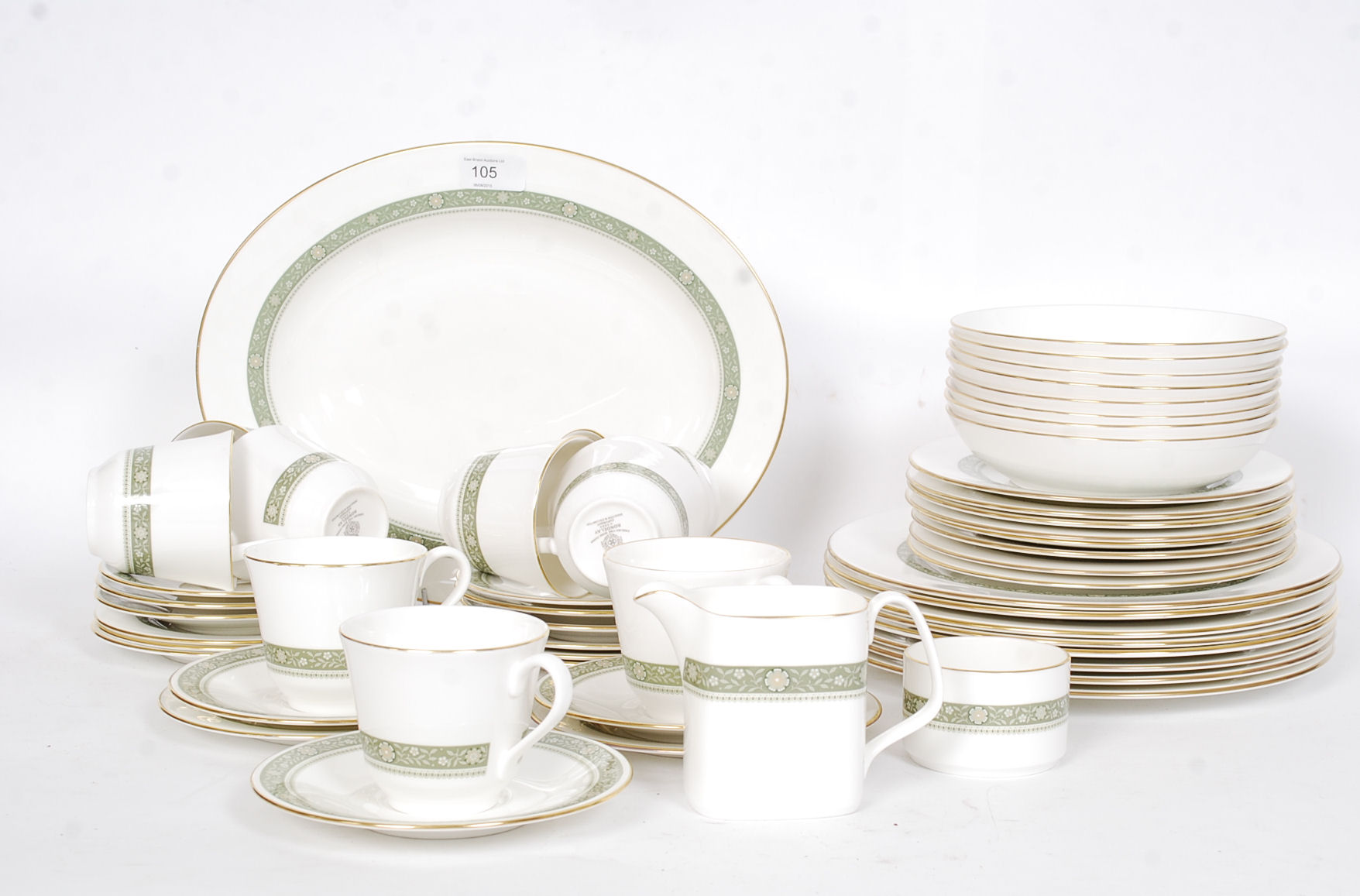 A Royal Doulton Rondolay part dinner  and tea service comprising, dinner plates, side plates, cups,