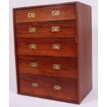 A good quality 1940's teak wood campaign style chest of drawers.