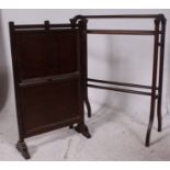 A Victorian mahogany 3 tier towel rail united by turned spindles together with a folding oak 1930's