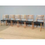 A set of 6 vintage retro dining chairs, Solid beech frames, with a medium varnish finish,