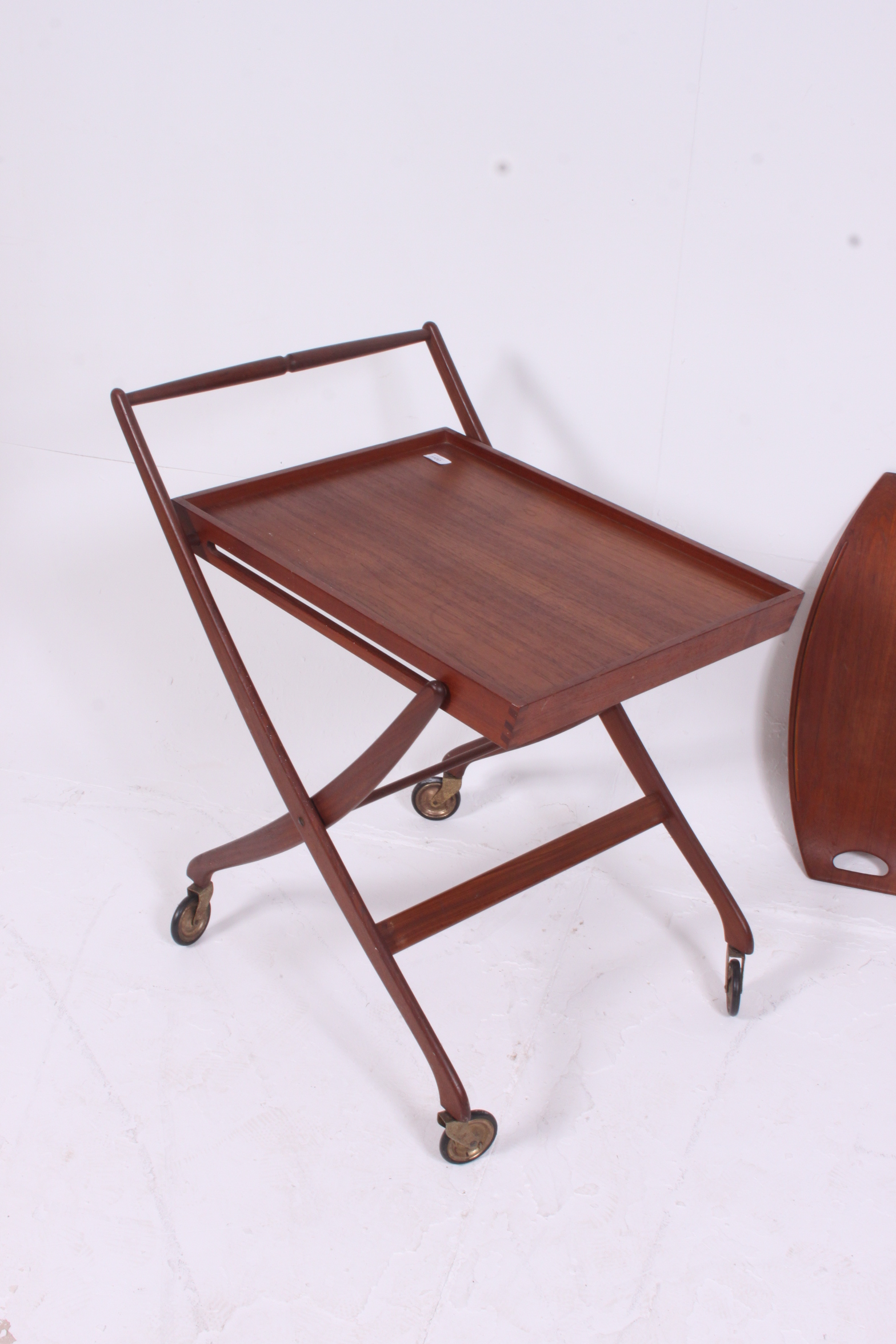 A retro teak wood collapsible buffet trolley along with a similar tray both stamped Denmark H75 W63 - Image 3 of 5