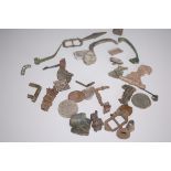 A large collection of metal detector finds to include jewellery, clips, hooks,