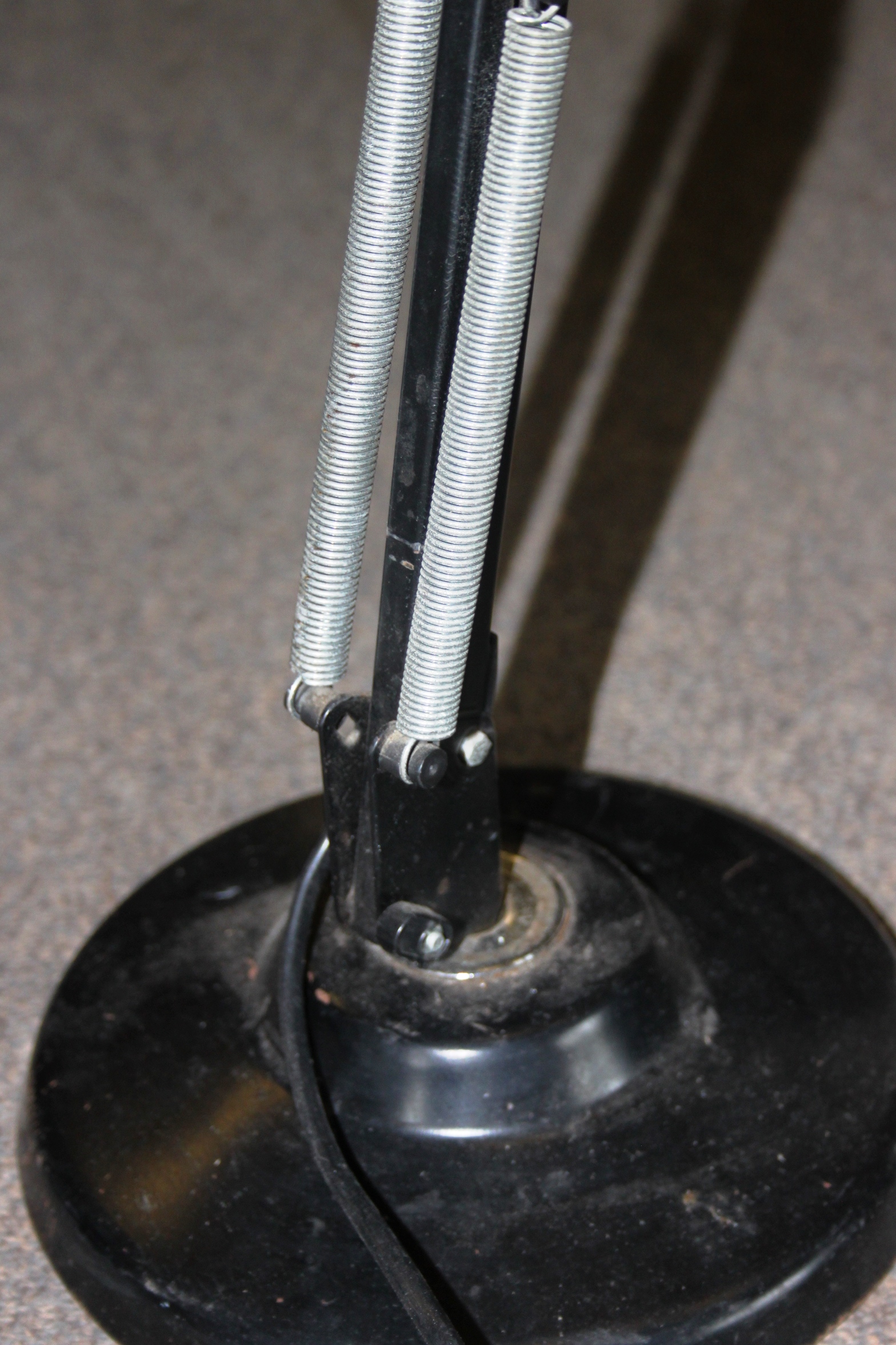 A vintage 20th century black anglepoise industrial desk lamp having heavy circular base with - Image 3 of 3