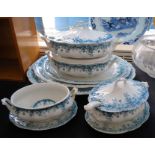 A 19th century Blue and white part dinner service comprising tureens, ladles,