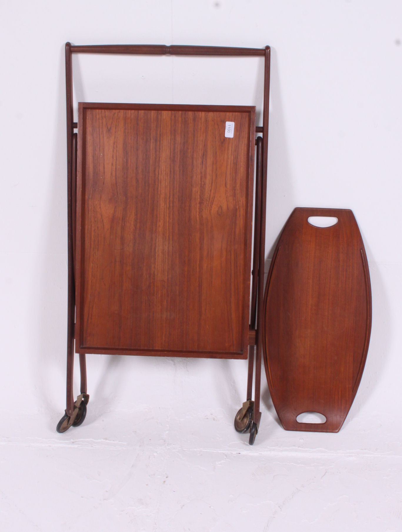 A retro teak wood collapsible buffet trolley along with a similar tray both stamped Denmark H75 W63 - Image 4 of 5