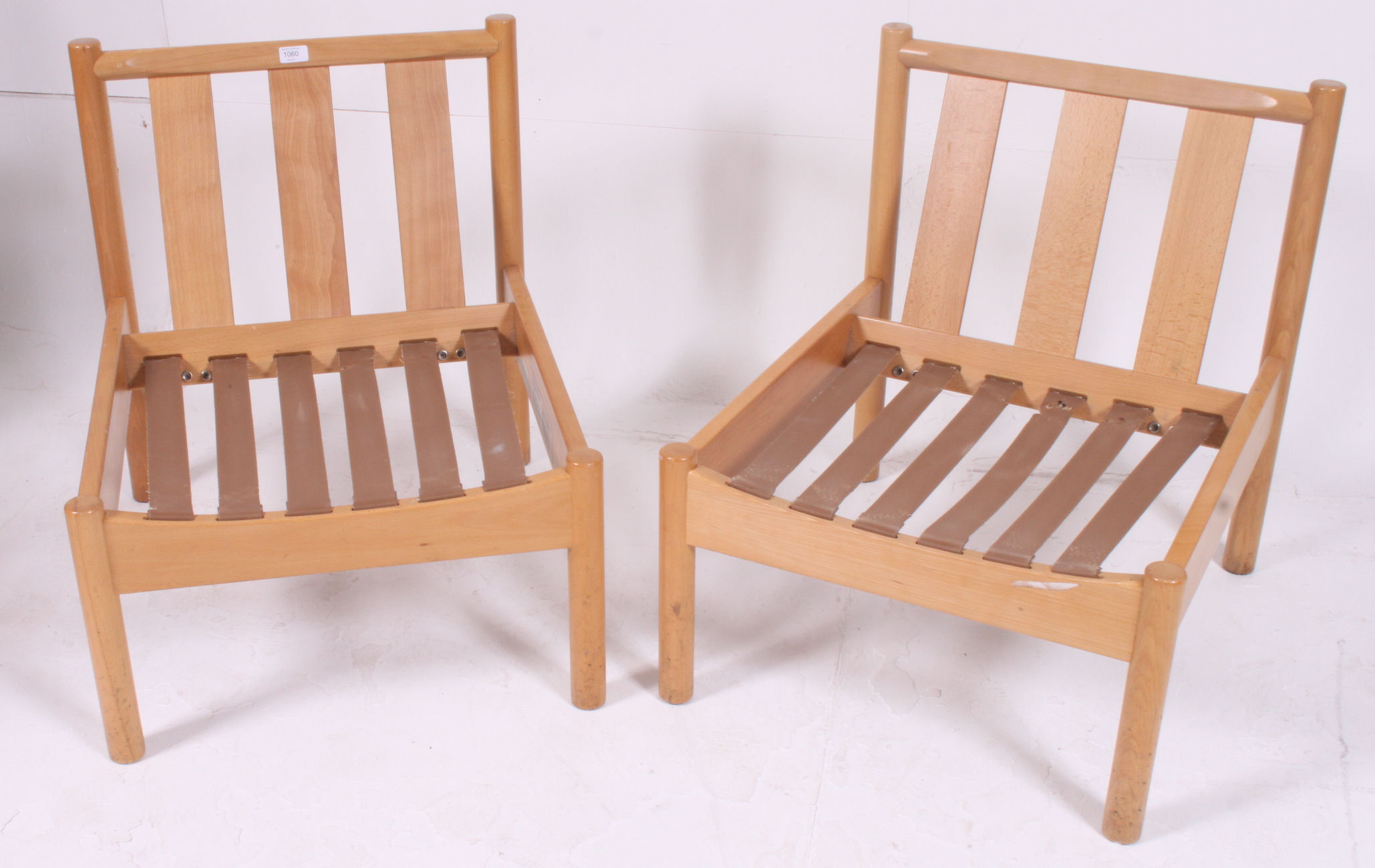 A pair of retro school / Industrial Ercol staff chairs ( lacking cushions ) bearing model no 747. - Image 2 of 3