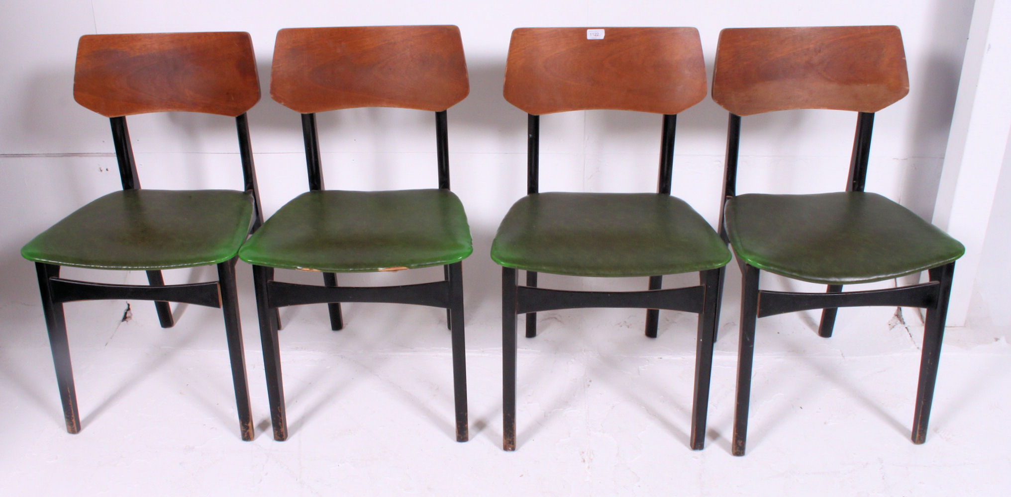 A set of 4 1960's G-Plan green velour and ebonised panel back dining chairs. - Image 2 of 3