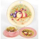 A collection of Aynsley fruit still life design china to include a trio along with a trio.