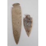 2 Flint arrowheads believed to be from the Neolithic period (2,500 to 5,000 B.C.) (2) Largest 18.