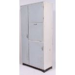 A vintage mid century painted kitchen cupboard having a tall larder section and three subsequent