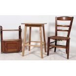 A Nineteenth century Fruitwood Victorian nursing chair together with a pine side table and a