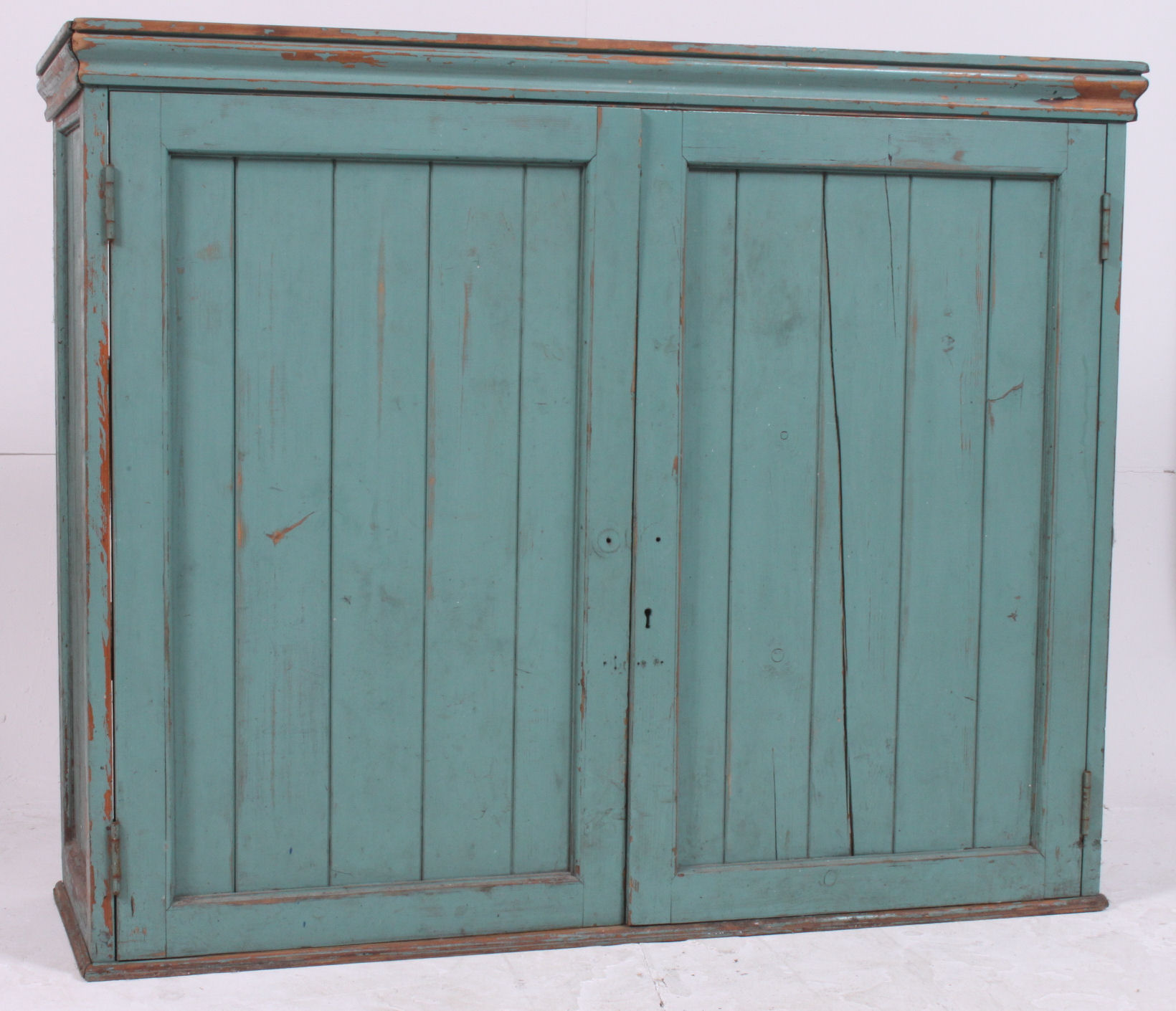 An early 20th century shabby chic painted pine school cupboard / cabinet.