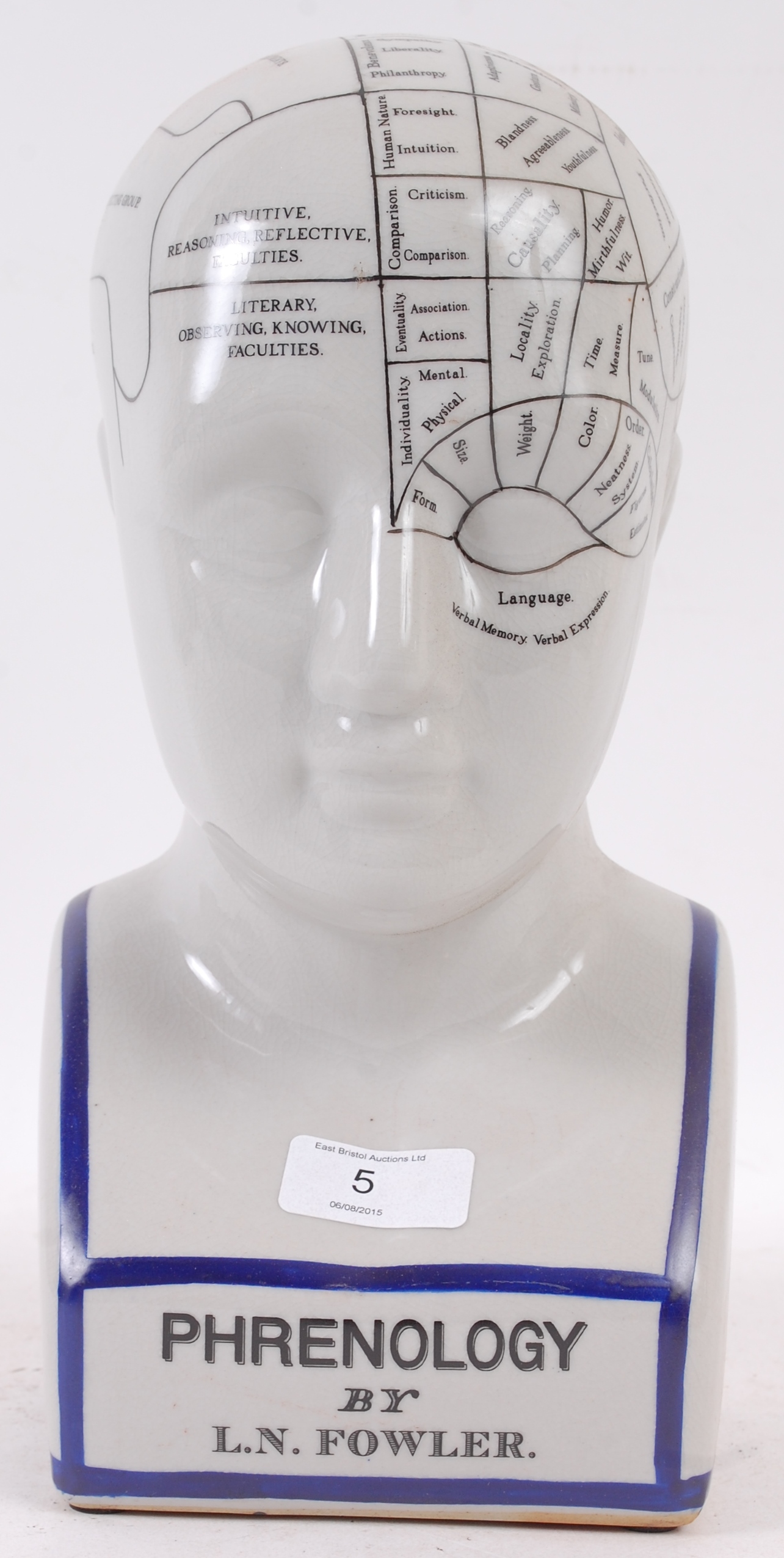 A vintage style ceramic china phrenology head H29cm