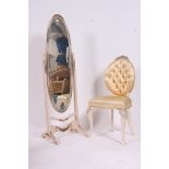 A good quality Louis 15th French shabby chic style bedside chair with button back upholstery being