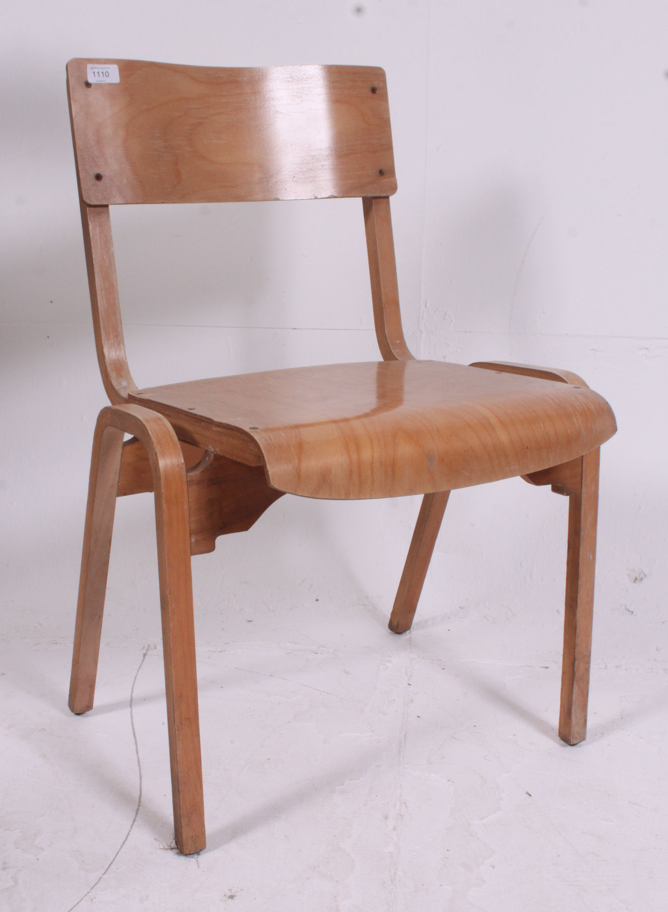 A stack of 10 retro 1950's ply panel wood Industrial school chairs raised on bentwood legs with - Image 3 of 5