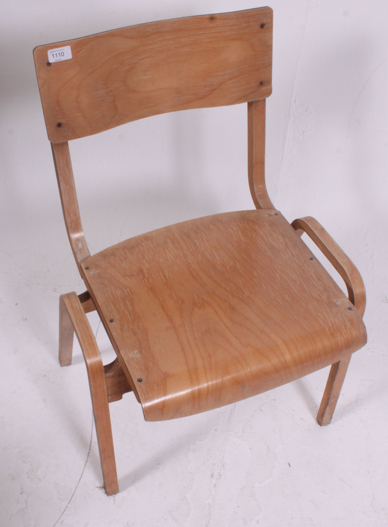 A stack of 10 retro 1950's ply panel wood Industrial school chairs raised on bentwood legs with - Image 4 of 5
