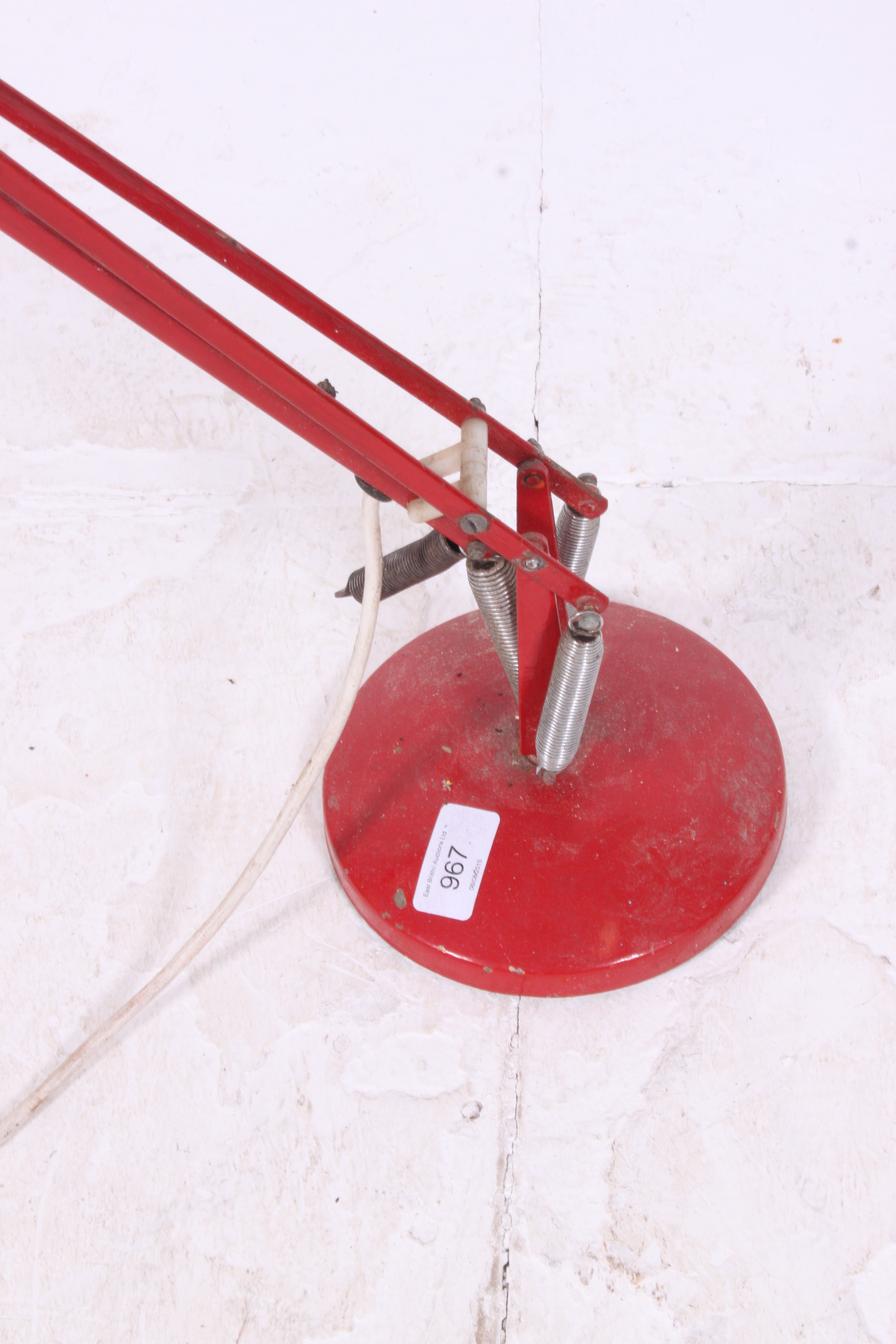 A vintage retro 20th century red Herbert Terry style anglepoise desk lamp with circular terraced - Image 2 of 3