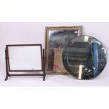 A mid 20th century circular etched frameless wall mirror together with a 19th century mahogany