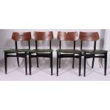 A set of 4 1960's G-Plan green velour and ebonised panel back dining chairs.