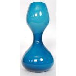 A large retro bulbous studio glass petrol blue vase possibly of Scandinavian origin H41cm