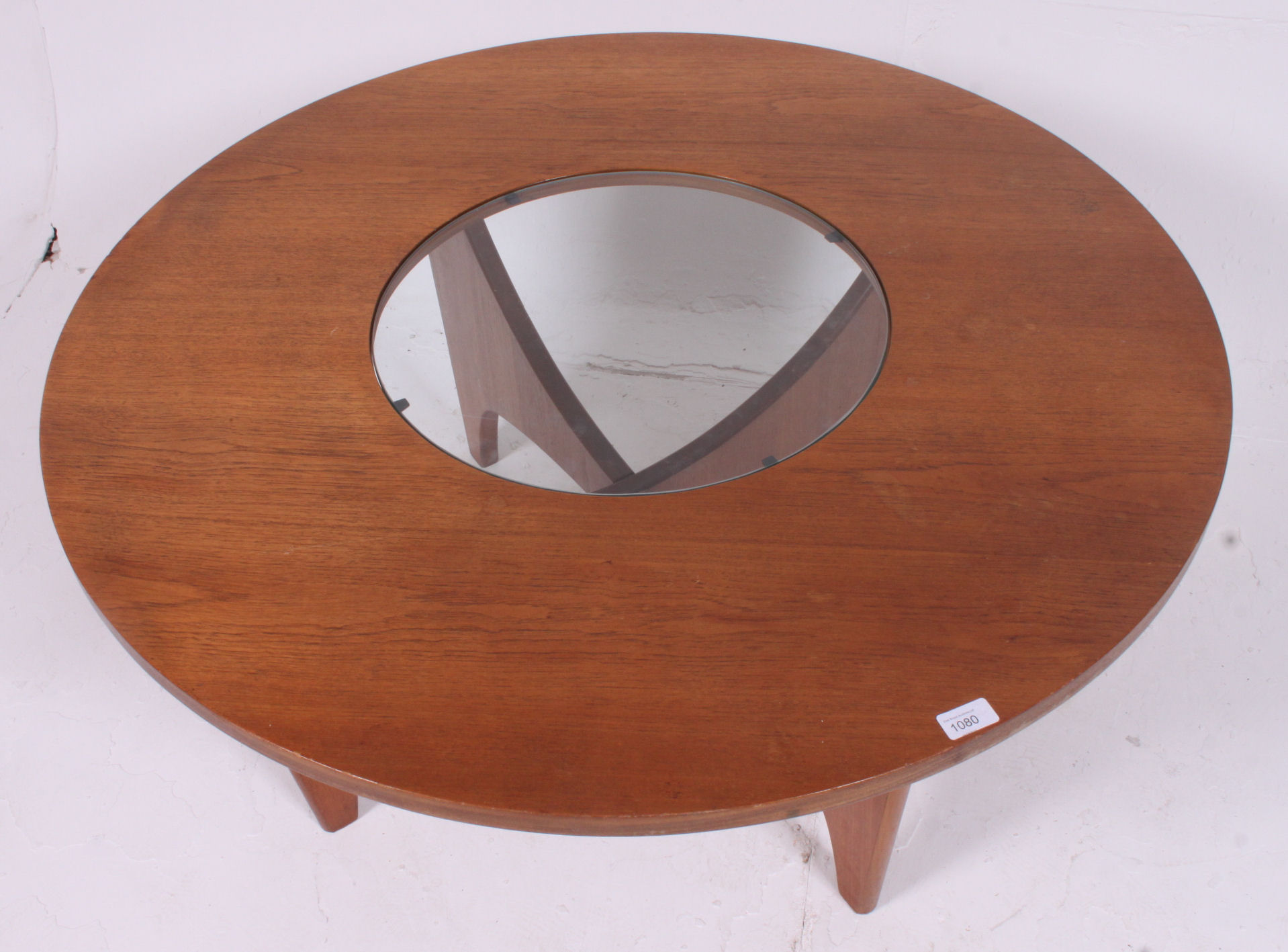 A Danish 1970's retro teak circular glass coffee table raised on sputnik style supports  having - Image 3 of 3