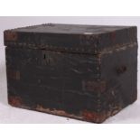 A Victorian ebonised and studded steamer trunk chest with hinged centre having detailed stud work