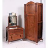 A 1930's Art Deco oak cottage dressing table chest of drawers together with a matching single