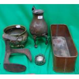 A group of brass items to include a jug