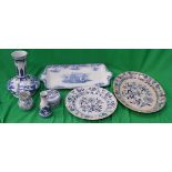 A group of blue and white china to inclu