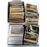 A box of assorted vintage postcards to include topographical, views, portraits etc.