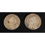 A 1680 and 1681 silver maundy money coins, believed 1 pence bearing Charles II obv,