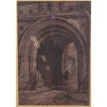 A very good framed and glazed a strike print engraving of St Augustine's Gate at Glastonbury 1885