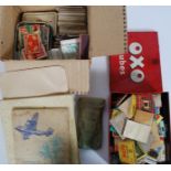 A good assorted mix of ephemera to include cigarette cards (loose and in albums), cards, coins,