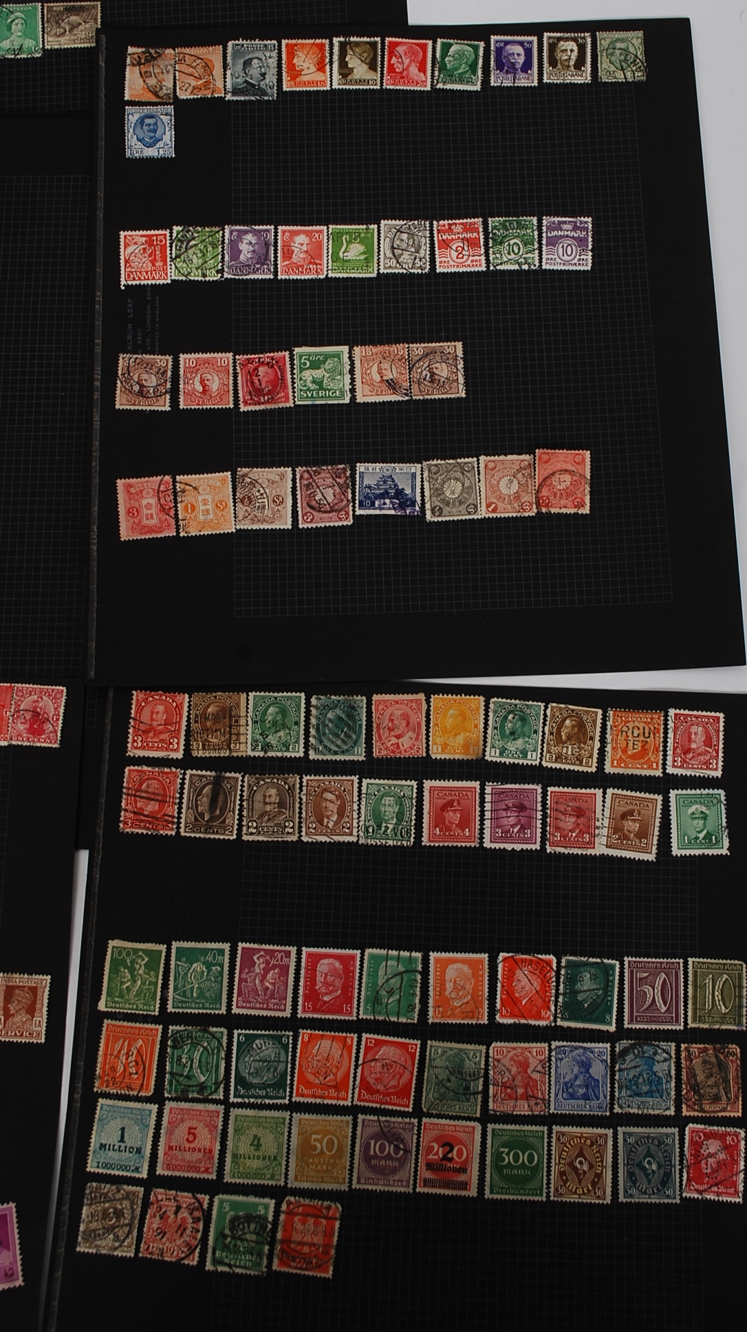 A collection of stamps on black boards to include New Zealand, India, American, Canada, German, - Image 2 of 4