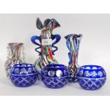 A collection of Tutti Frutti coloured Italian swirl glass to include twin handled vase large and