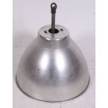 A vintage 20th century aluminium  factory Industrial pendant light oversized shade with bracket