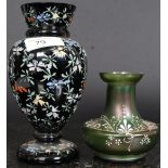 Two vases, one being in the style of Loetz and the other Opaline glass.